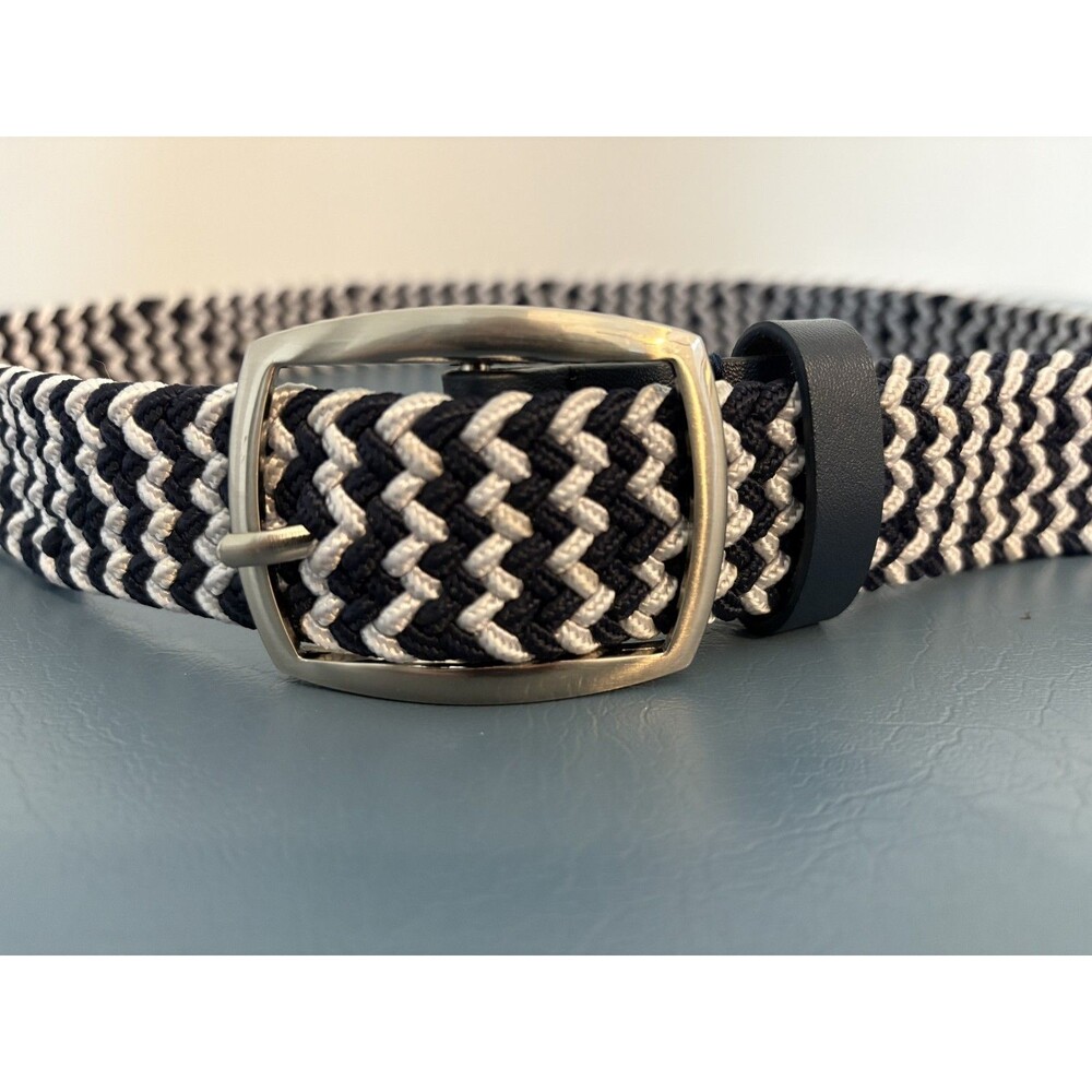 Five Four Mens Elastic Woven Blue and White Woven Belt Zig Zag Pattern Medium